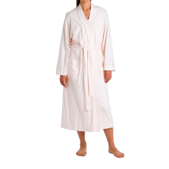 P. Jamas Size XS Butterknit Long Robe White Pima Cotton Pockets MISSING BELT - Picture 3 of 3